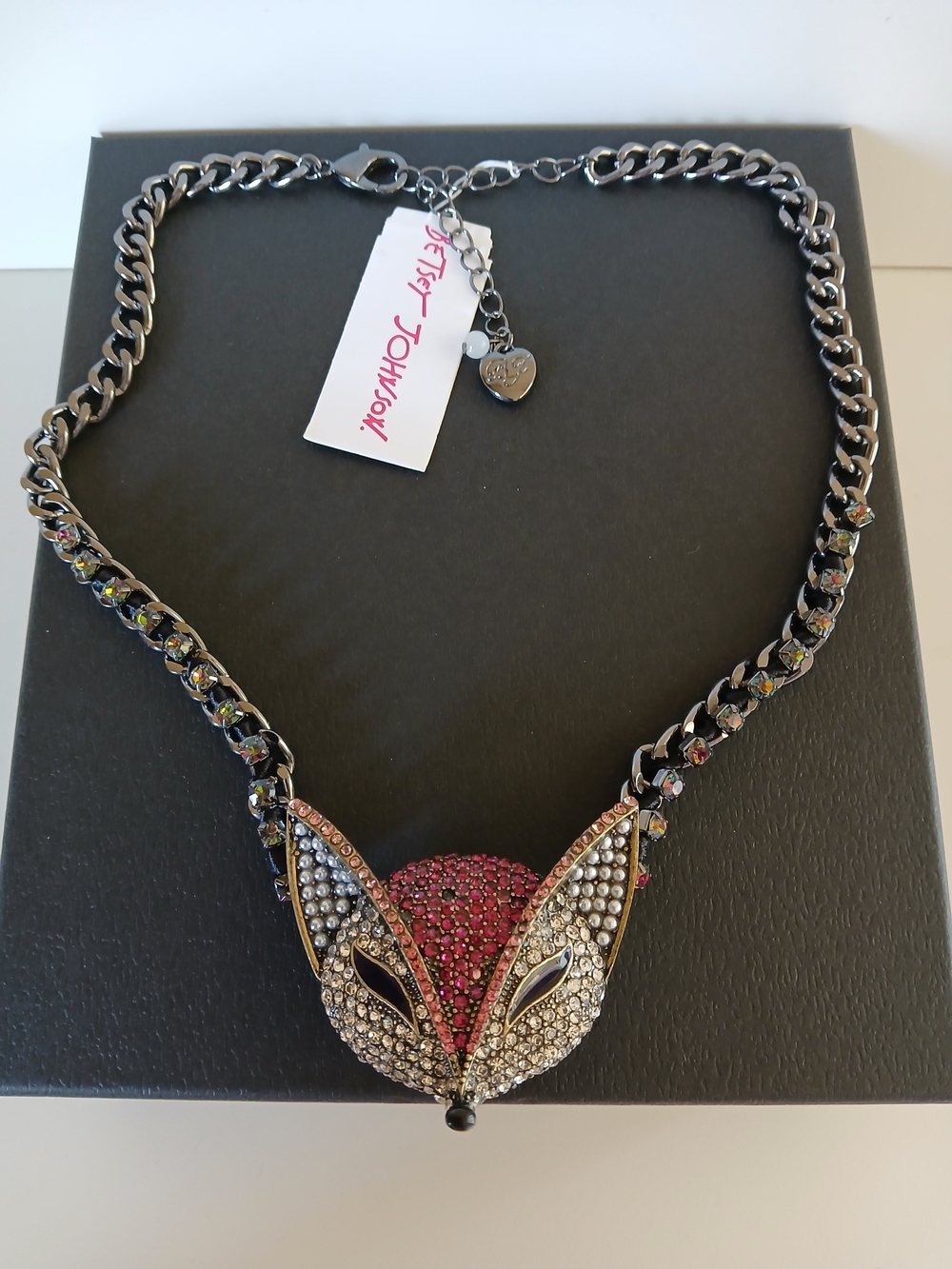Betsey Johnson Petal To-The Metal Fox Pendant Necklace Sparkle{Read Description}